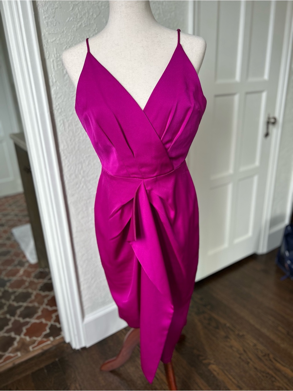 Fuchsia Satin Cocktail Dress with Drape Front